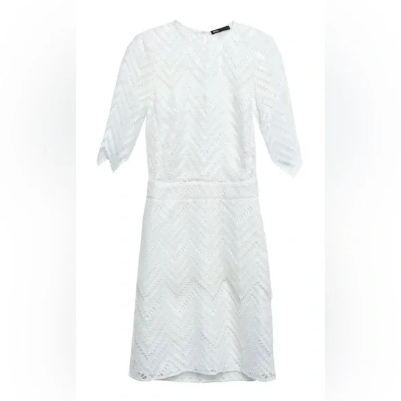 Maje Rosalba Ivory Chevron Lace Mini Dress - Little White Dress - multiple sizes - Picture 6 of 8
